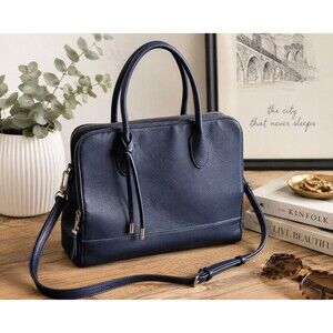 Urban Expressions Navy Blue Pebbled Faux Leather Satchel Crossbody Work Bag Purs